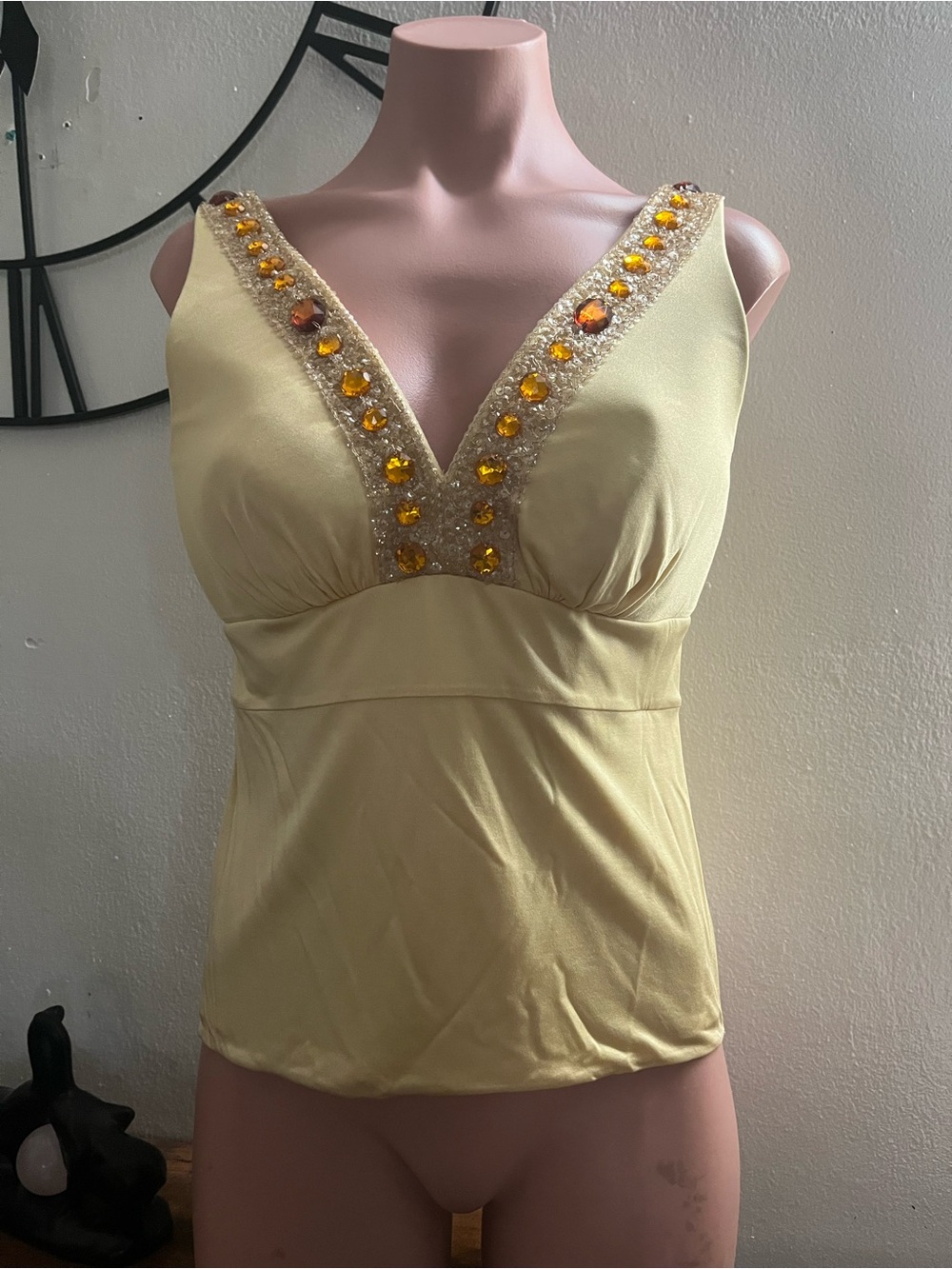 #318 La Perla Pale Yellow Embellished V-Neck Bandeau Top (New With Tags)